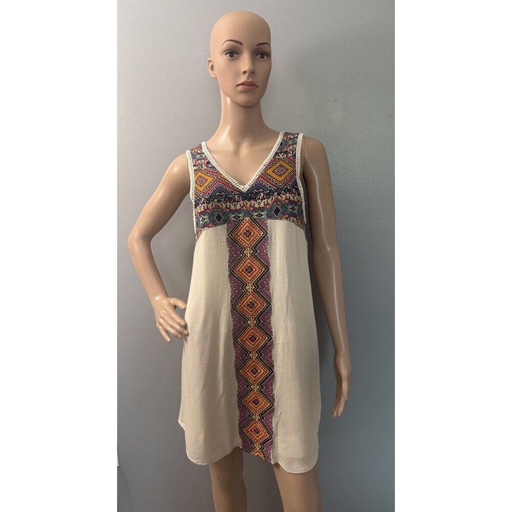 Anthropologie THML Embroidered Mini Shift Dress Women Sz M Sleeveless Boho